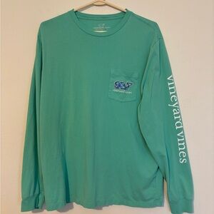 Men’s Vineyard Vines Long Sleeve Pocket T-shirt  Sea Green Flamingos •Sz Medium